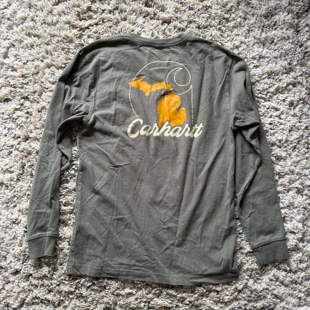 Carhartt Long Sleeve Pocket T-Shirt Loose Fit Michigan Outline Logo S
